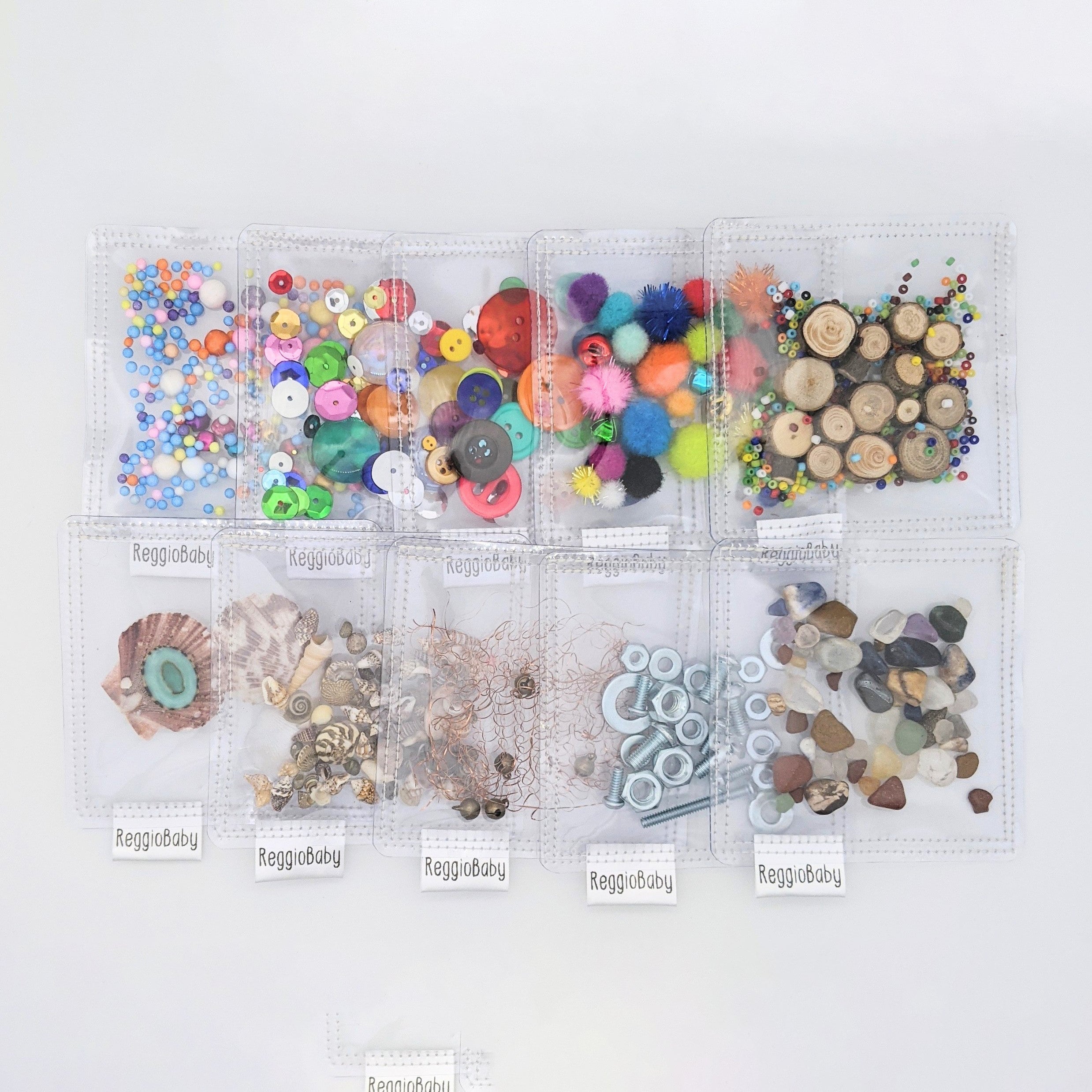Clear Sensory Toy Multi-Packs with a Variety of Natural, Colorful, and Shiny Materials