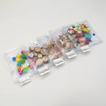 Load image into Gallery viewer, Clear Sensory Toy Multi-Packs with a Variety of Natural, Colorful, and Shiny Materials

