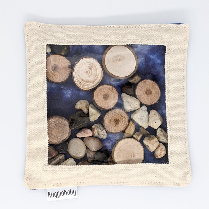 Large Sensory Toy with Tree Pieces and River Pebbles