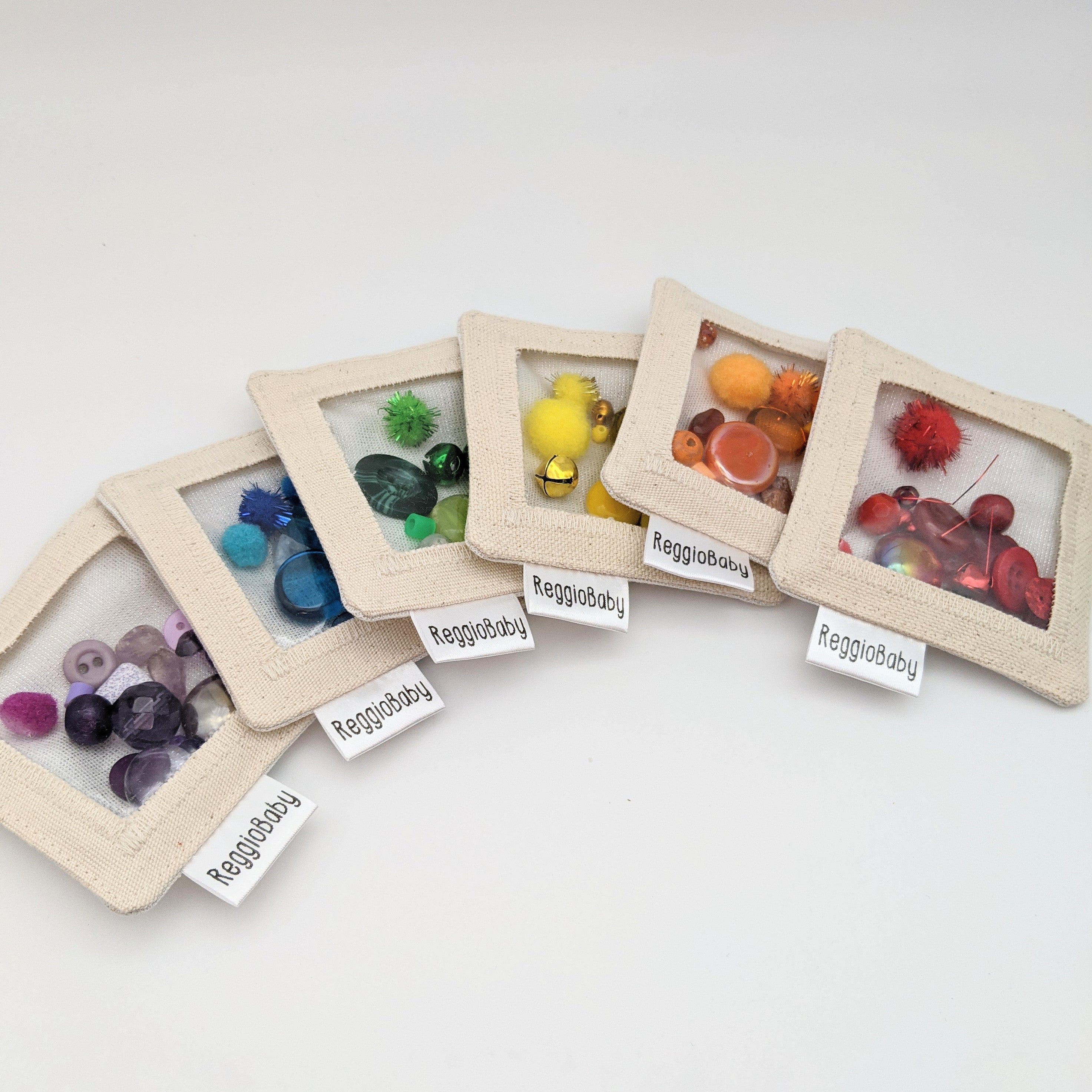 Rainbow Sets of Mini Sensory Toys, Primary (3), Secondary (3), Neutral (3), Rainbow (6), and Rainbow+Neutral (9)
