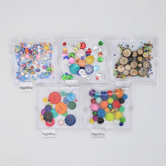 Clear Sensory Toy Multi-Packs with a Variety of Natural, Colorful, and Shiny Materials